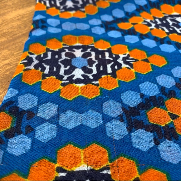 Bohemian Blue & Orange Geometric Hexagon Diamond Print Infinity Scarf Tassels - Picture 9 of 12